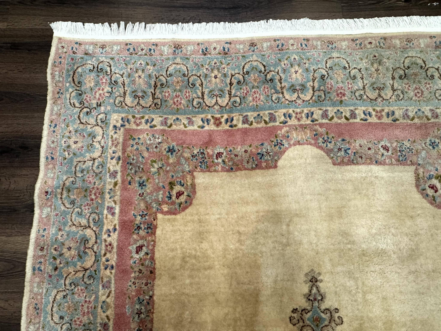 Persian Kerman Rug 6x9 Pastel Colors Semi Open Field Medallion Wool Hand Knotted