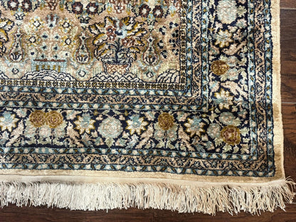 Kashmiri Silk Rug 3x4 Handmade Silk Prayer Rug 400 KPSI Premium Quality