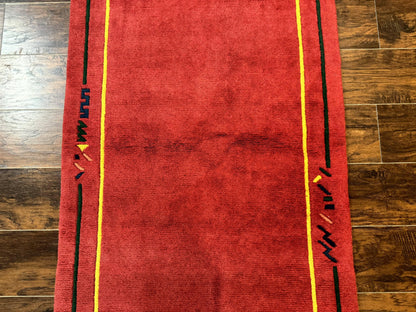 Indo Persian Gabbeh Rug 3x5 Red Handmade Wool Vintage Area Rug