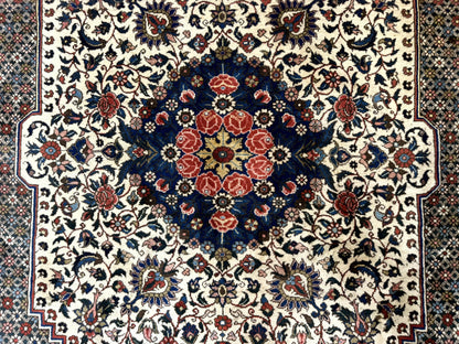 Persian Rug 7x10, Bakhtiari Saman Rug, Unique Design and Colors, Ivory Red Blue, Large Tribal Rug
