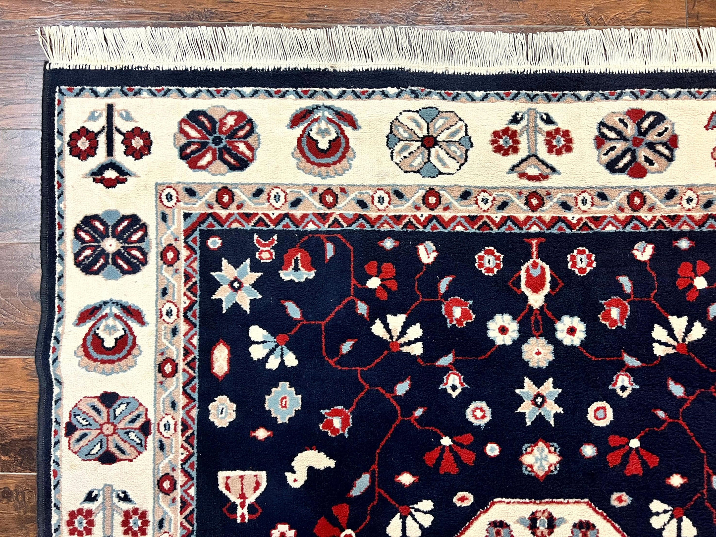 Power Loomed Rug Belgium 5.6 x 7 Navy Ivory Heriz Vintage Oriental Carpet