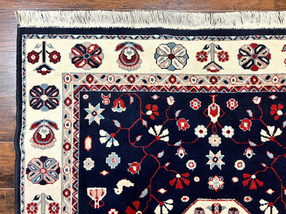 Power Loomed Rug Belgium 5.6 x 7 Navy Ivory Heriz Vintage Oriental Carpet