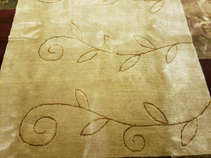 Tibetan Nepal Wool And Silk Rug 6x9 Modern Handmade Decorative Abstract Gold