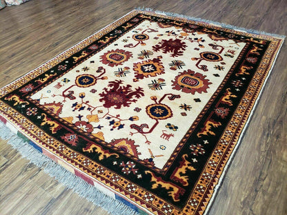 Vintage 1970s Turkish Kazak Wool Rug Hand Knotted Boho Bohemian Floor Decor
