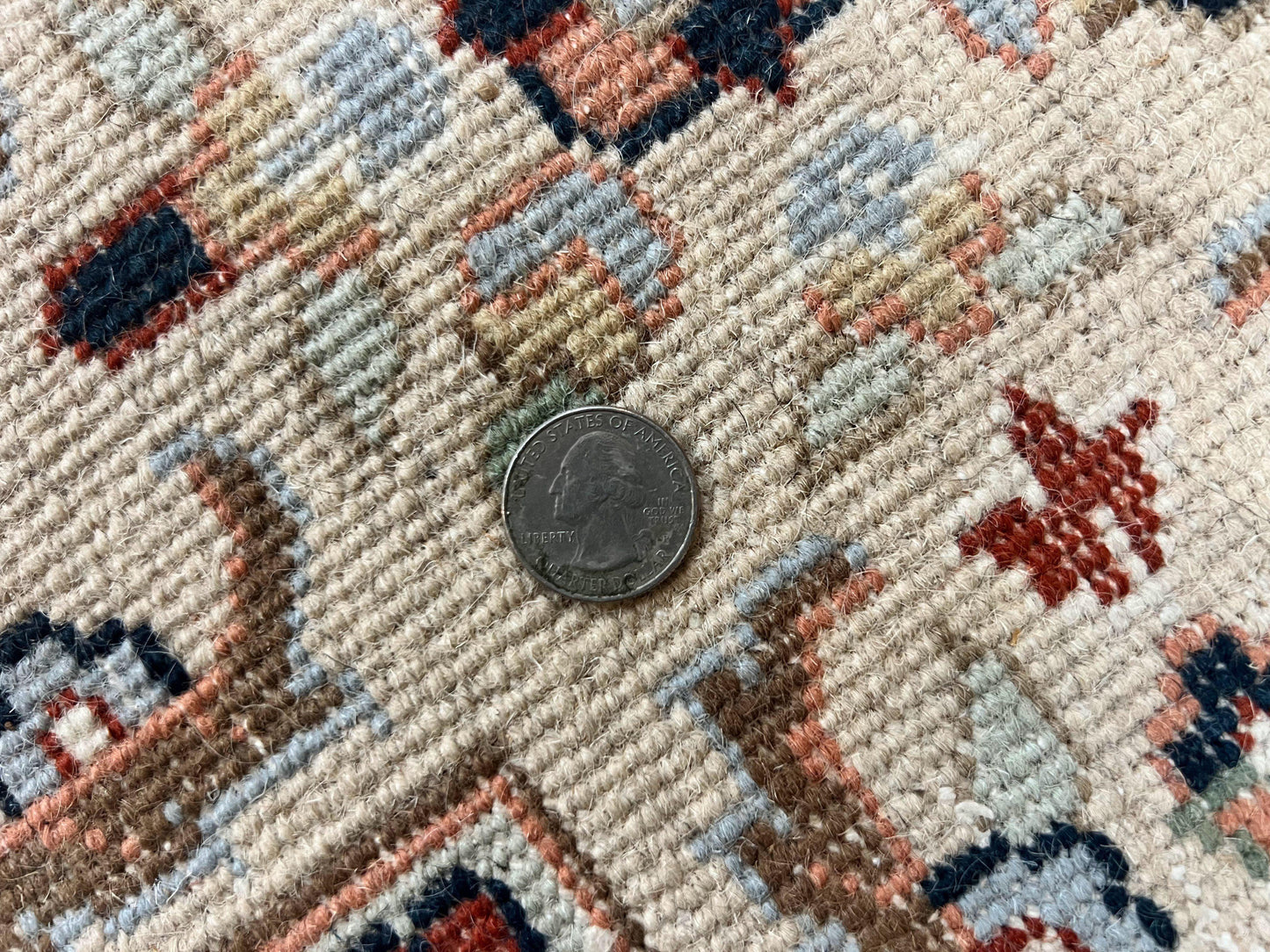 Indo Persian Rug 6x9, Wool Hand Knotted Vintage Carpet, Salmon & Ivory, Traditional Oriental Rug 6 x 9