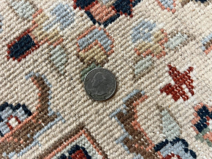 Indo Persian Rug 6x9, Wool Hand Knotted Vintage Carpet, Salmon & Ivory, Traditional Oriental Rug 6 x 9