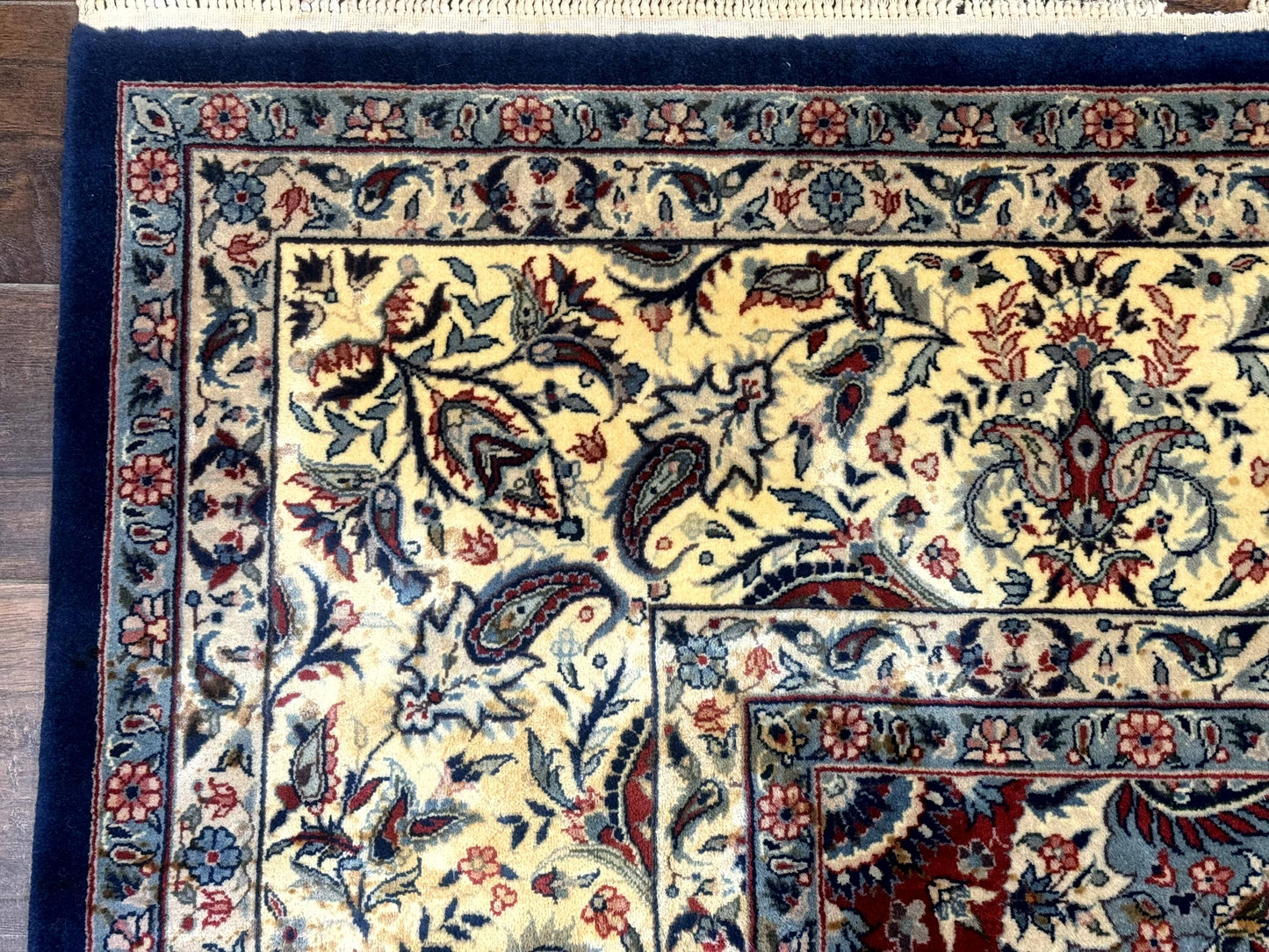 Persian Kerman Rug 10x14 Wool Floral Medallion Handmade Blue And Beige