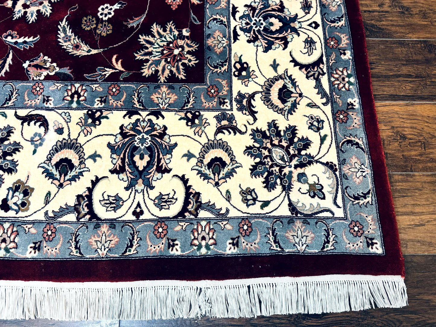 Pak Persian Rug 9x12, Maroon and Ivory, Wool Handmade Vintage