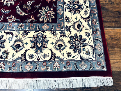 Pak Persian Rug 9x12, Maroon and Ivory, Wool Handmade Vintage