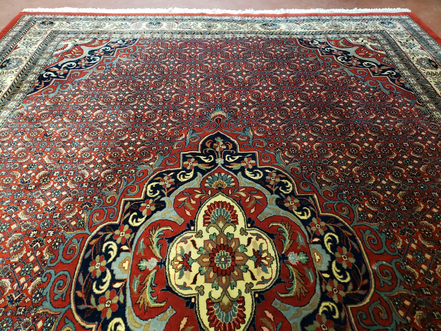 Indian Rug 9x12 Red Indo Bidjar Rug 9x12 Vintage Rug Allover Pattern Medallion Rug Wool Rug Nice Persian Design