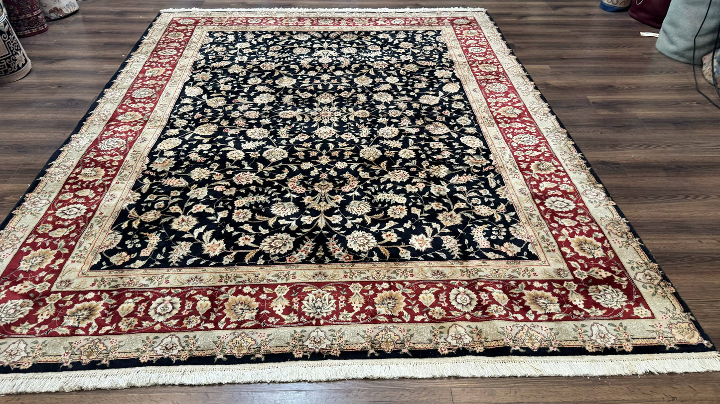 Sino Persian Rug 8x10 Vintage Hand Knotted Wool Floral Allover In Black And Red