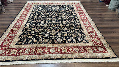 Sino Persian Rug 8x10 Vintage Hand Knotted Wool Floral Allover In Black And Red