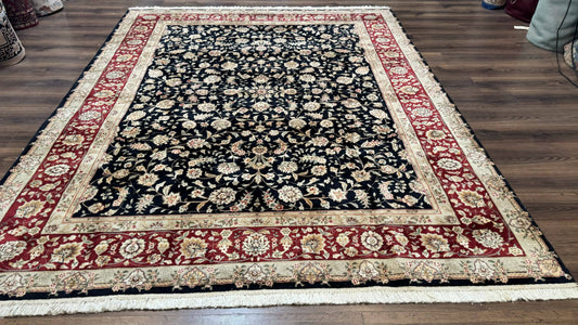 Sino Persian Rug 8x10 Vintage Hand Knotted Wool Floral Allover In Black And Red