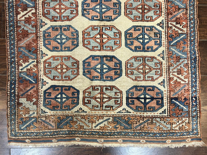 Turkish Kazak Rug 3x4 Wool Hand Knotted Vintage Carpet Geometric Tribal Motif