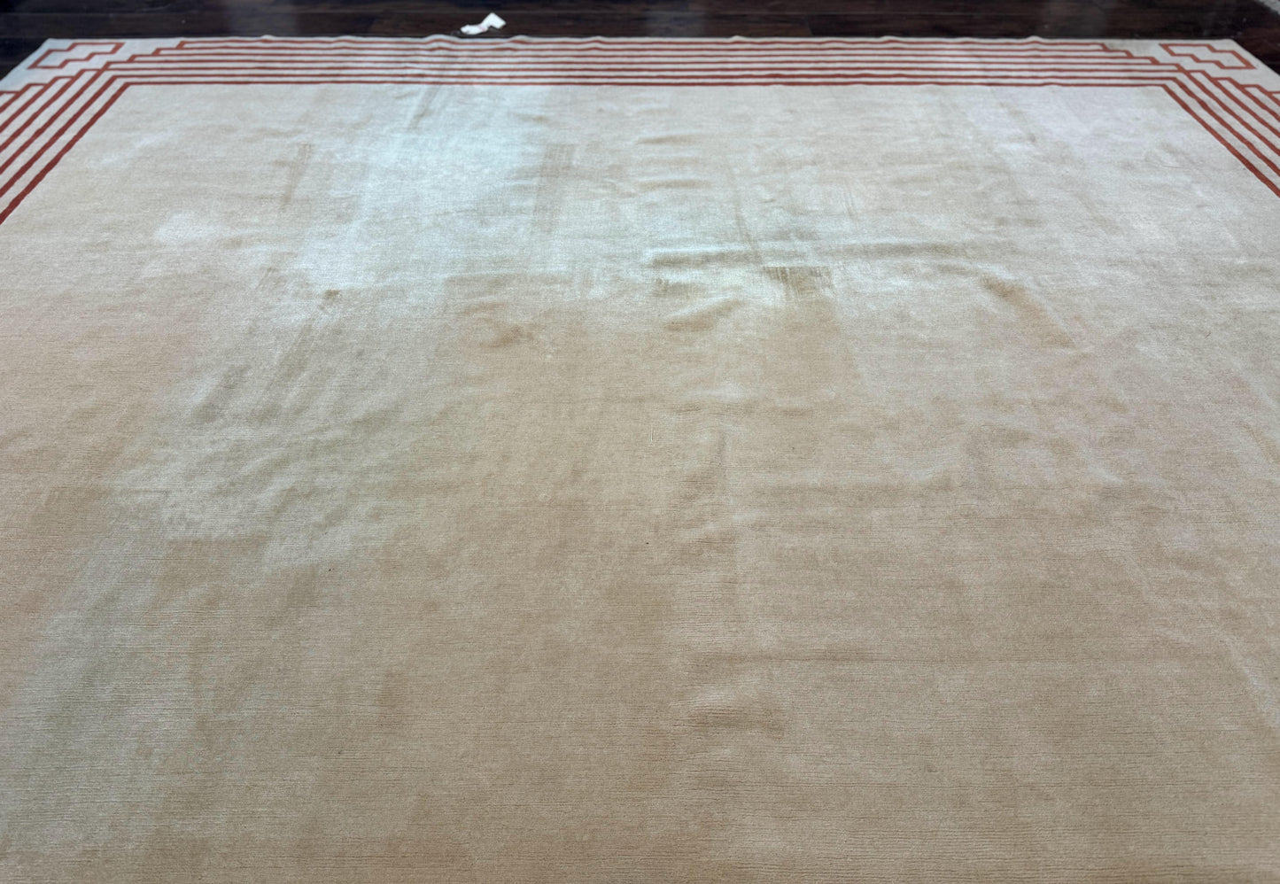 Modern Tibetan Rug 11 x 14.6, Wool and Silk, Simple Design, Handmade Large Area Rug, Cream