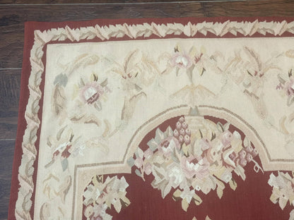 Aubusson Runner Rug 3x10, European Design, Red and Beige, Elegant, Handmade Wool Rug