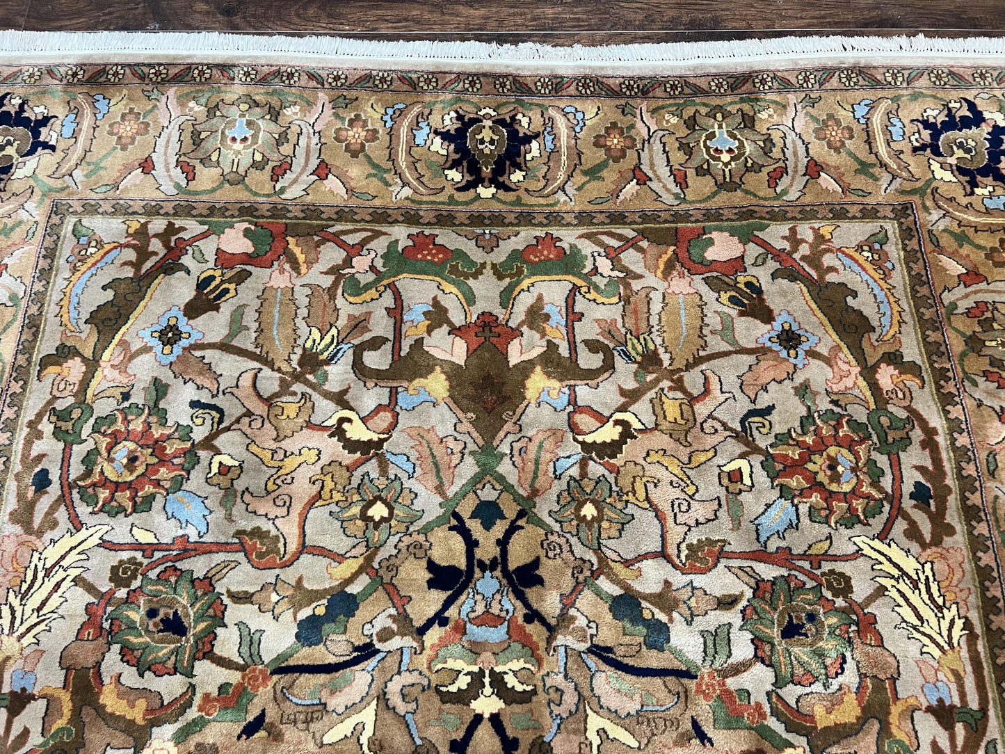 Indian Agra Rug 8x10, Wool Vintage Handmade Carpet, Gray Brown