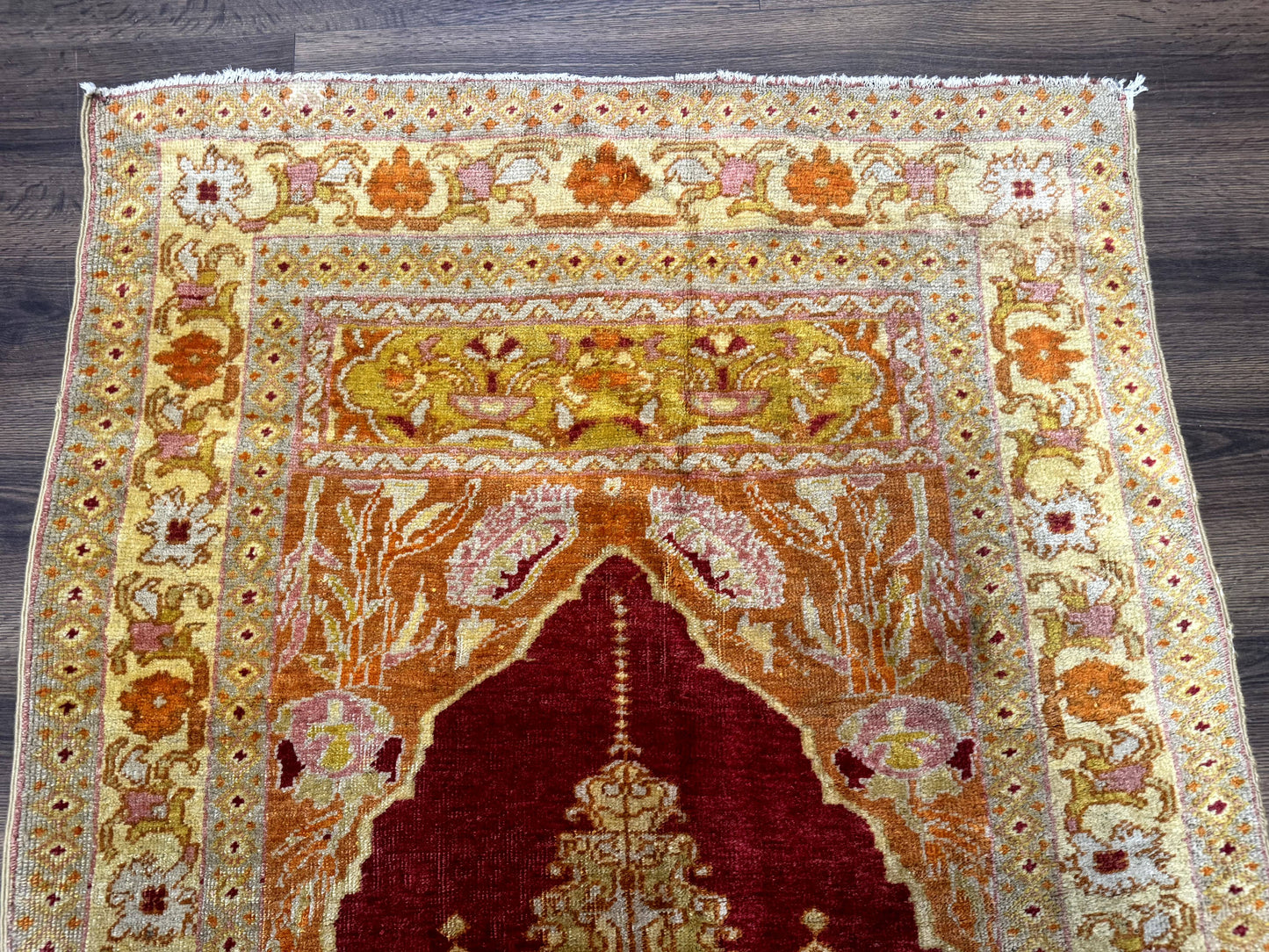 Antique Turkish Prayer Rug 4x6 Mihrab Design Hand Knotted Wool Anatolian Carpet