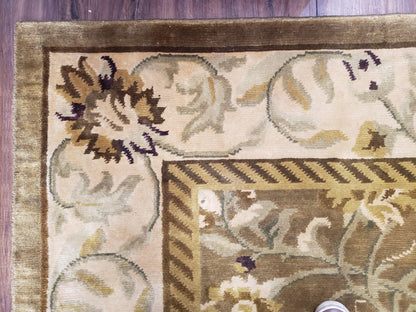 Premium Tibetan Wool Rug 8x10 Hand Knotted Green Beige Floral Area Rug