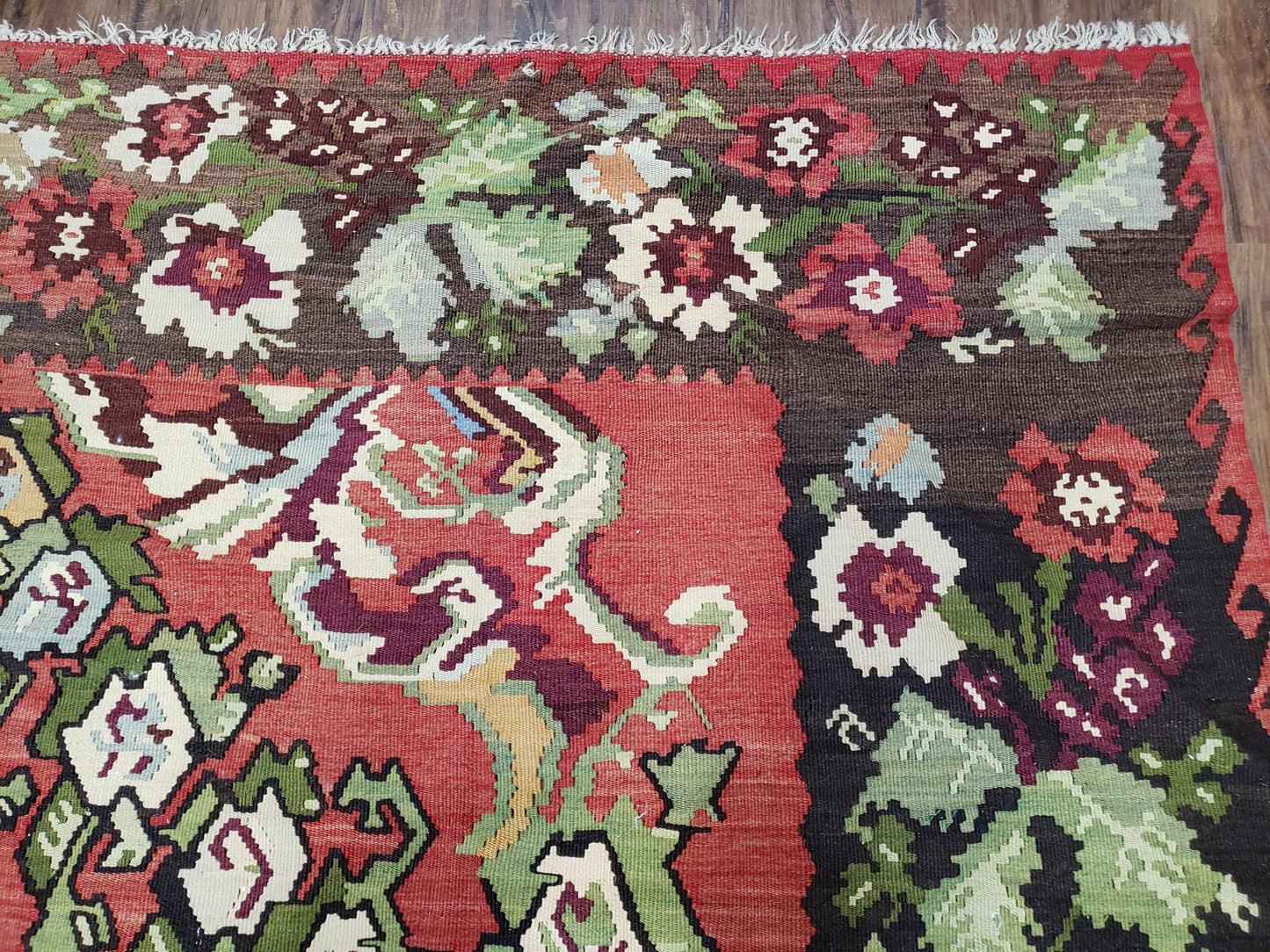 Karabakh Rug 8x11 Hand Woven Kilim Carpet Vintage Antique Wool Red Black Living Room