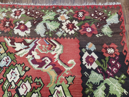 Karabakh Rug 8x11 Hand Woven Kilim Carpet Vintage Antique Wool Red Black Living Room