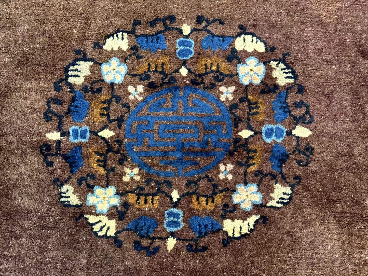 Antique Chinese Wool Rug 9x11 Large Peking Style Art Deco Open Field Fete Rug