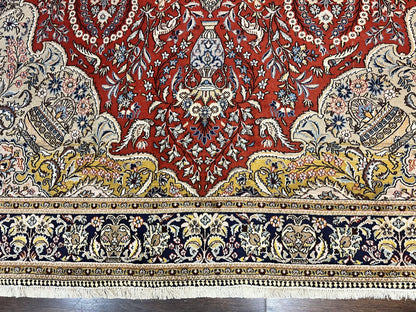 Persian Qum Rug 10x14 Hand Knotted Wool Silk Highlights Red Floral Semi Antique Vintage