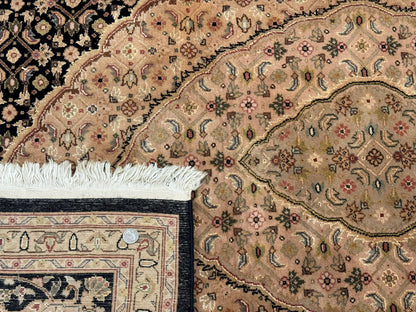 Sino Persian Rug 8x10, Herati Mahi Pattern, Fine 170 KPSI, Black, Wool and Silk Highlights