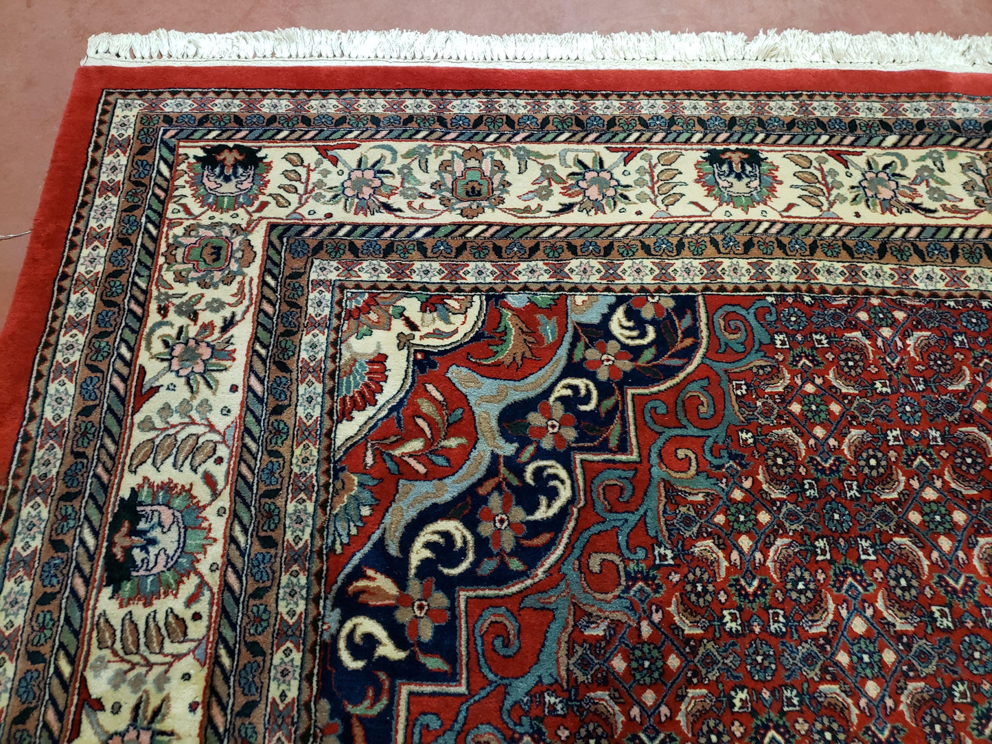 Indian Rug 9x12 Red Indo Bidjar Rug 9x12 Vintage Rug Allover Pattern Medallion Rug Wool Rug Nice Persian Design