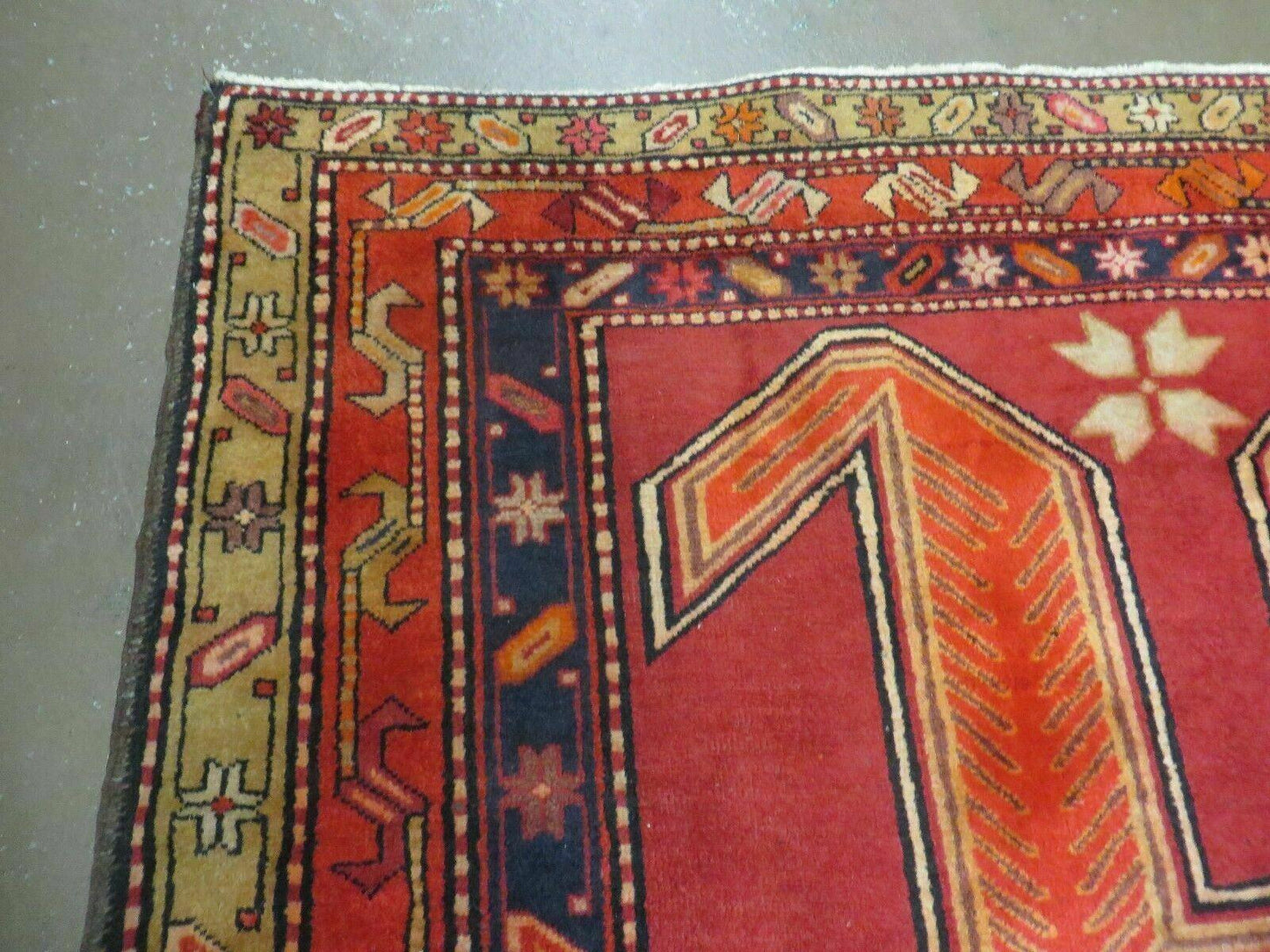 Antique Turkish Kazak Wool Rug Shield Hand Knotted 4 Ft 10 In By 11 Ft
