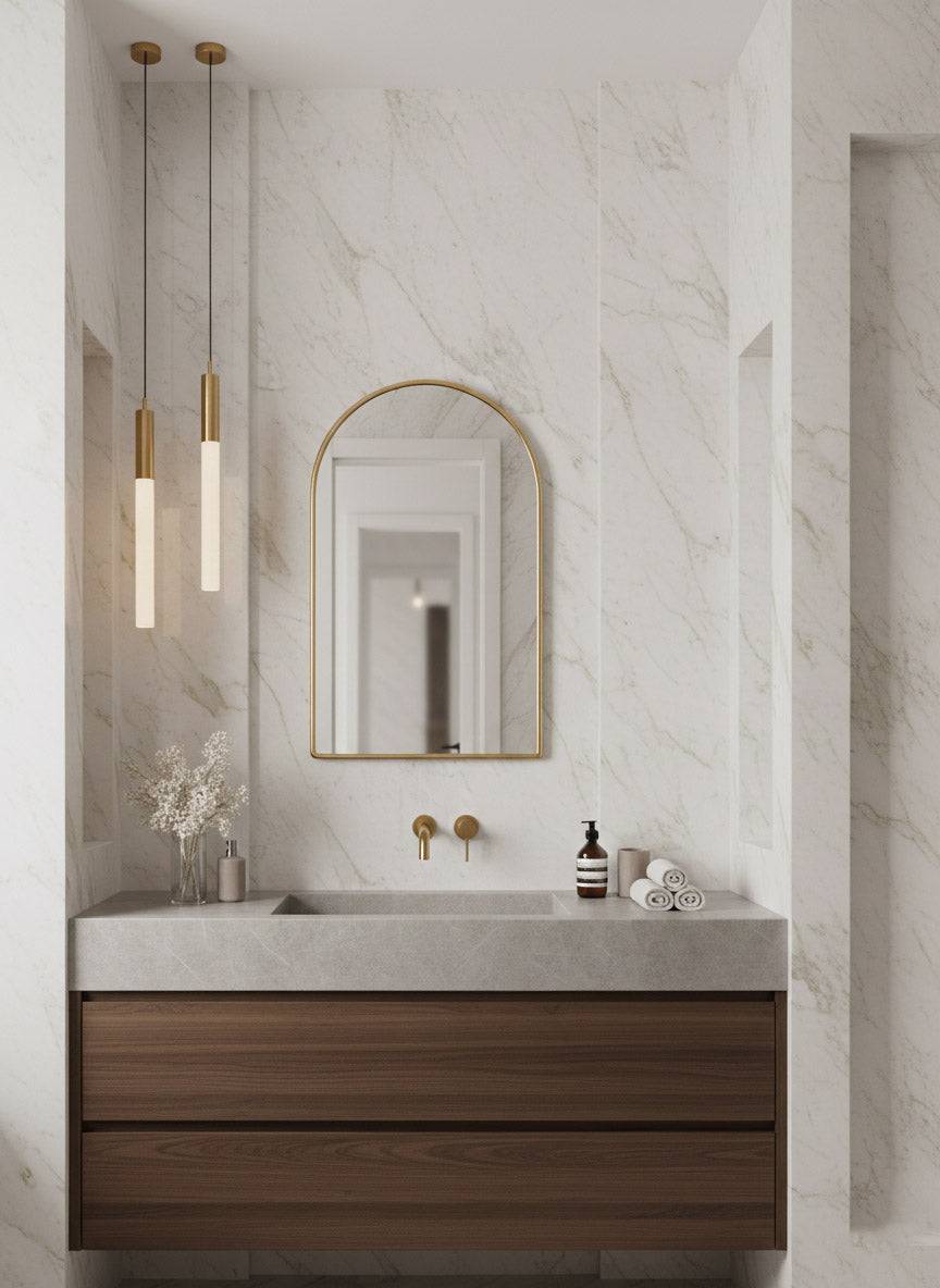 Arched bathroom wall mirror