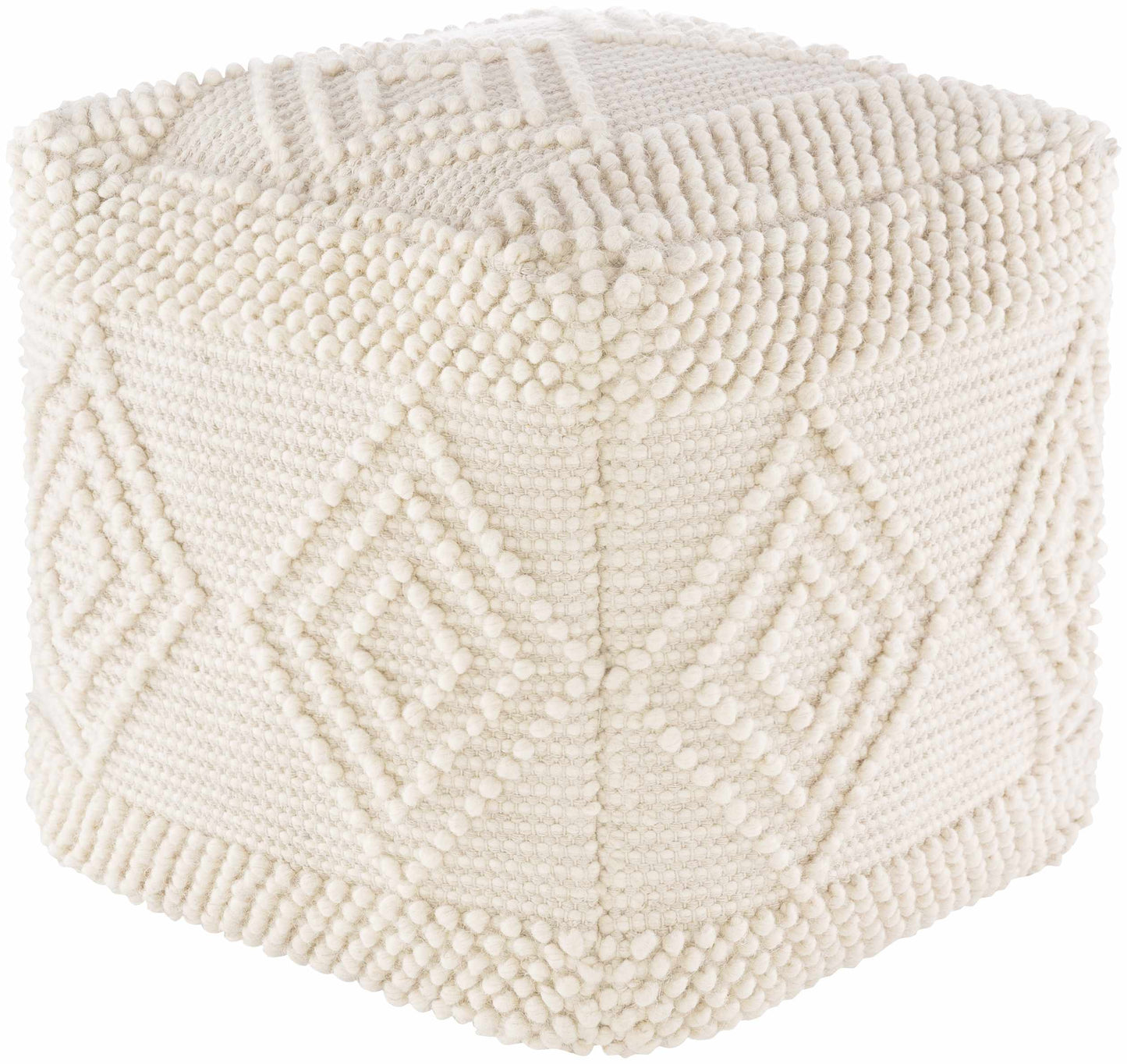 Aveley Beige Cotton Knitted Pouf Handwoven Footrest And Accent Seating For Living Rooms