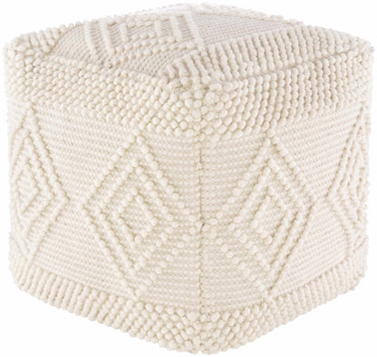 Aveley Beige Cotton Knitted Pouf Handwoven Footrest And Accent Seating For Living Rooms