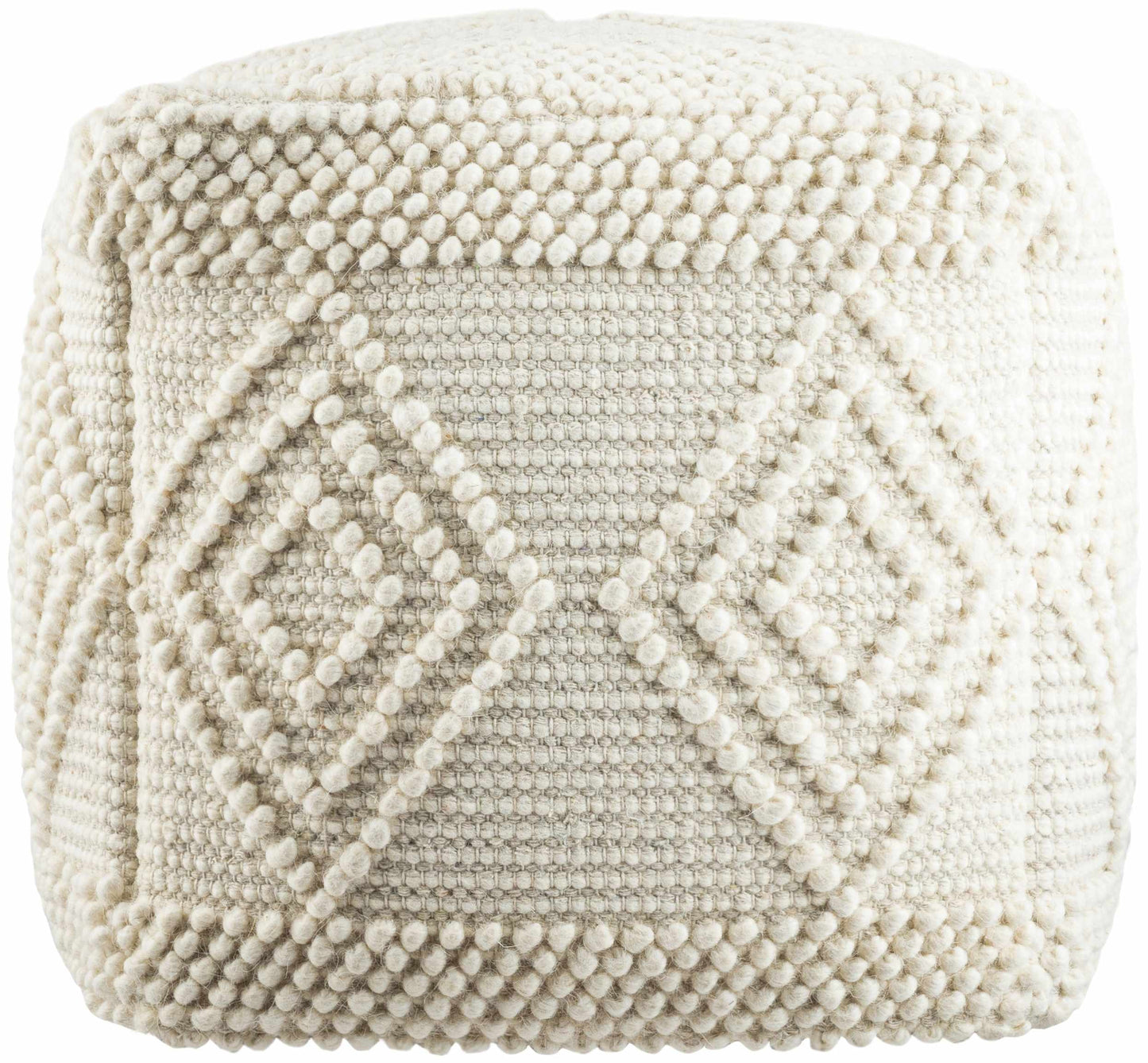 Aveley Beige Cotton Knitted Pouf Handwoven Footrest And Accent Seating For Living Rooms