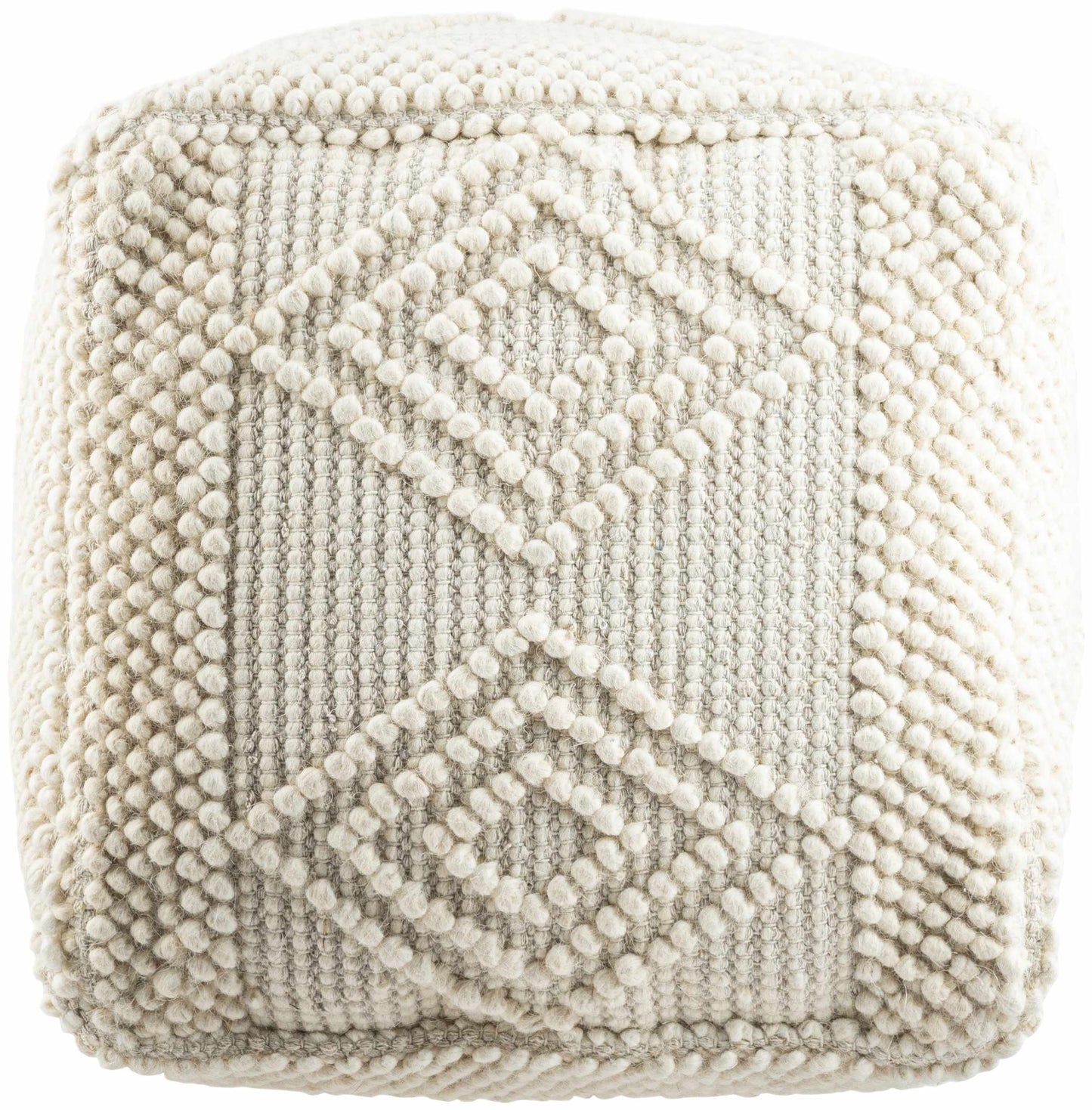 Aveley Beige Cotton Knitted Pouf Handwoven Footrest And Accent Seating For Living Rooms