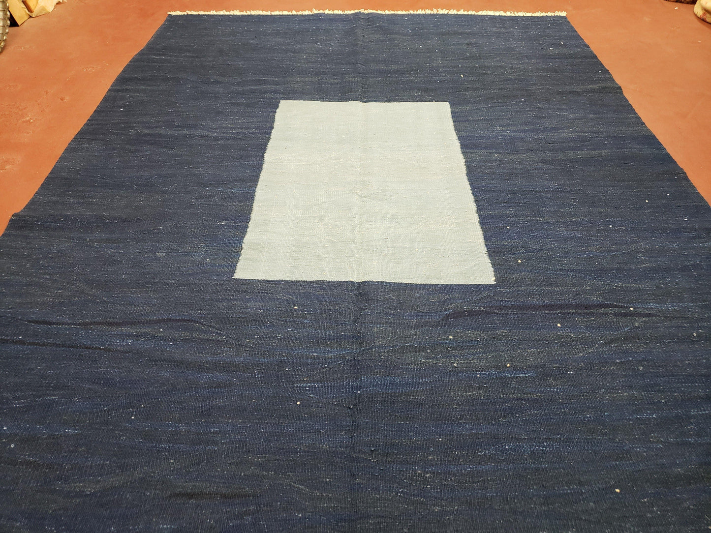 Turkish Kilim Rug 6x9 Wool Flatweave Blue Abstract Boho Decor
