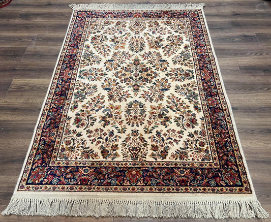 Karastan Rug 4.3 x 6, Karastan Ivory Sarouk #760 Wool Carpet, Vintage Original Collection 700 Series Discontinued, Floral Oriental Rug, Nice