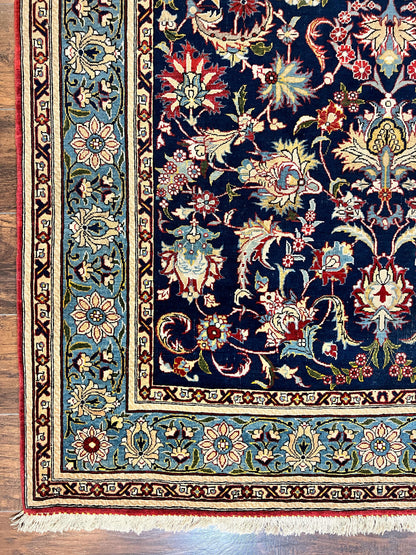 Blue Persian Rug Qum Hand Knotted Wool 5x7