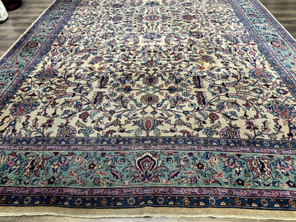 Rare Antique Persian Samarkand Rug 10x15 Camel And Cyan Allover Pattern