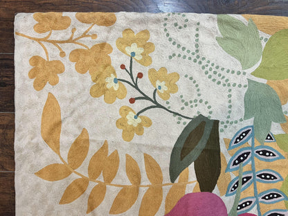 Indian Hand Stitched Rug 4x6, Floral, Silk, Large Floral Design