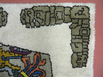 Hand Knotted Wool Rug Vintage Prince Motif Tribal Nomadic Shag 4 By 7