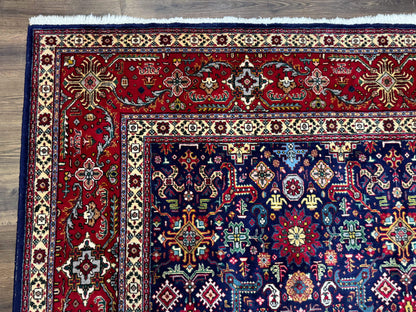 Large Persian Tabriz Rug 10x16 Navy Blue And Red Allover Pattern Hand Knotted Wool Carpet