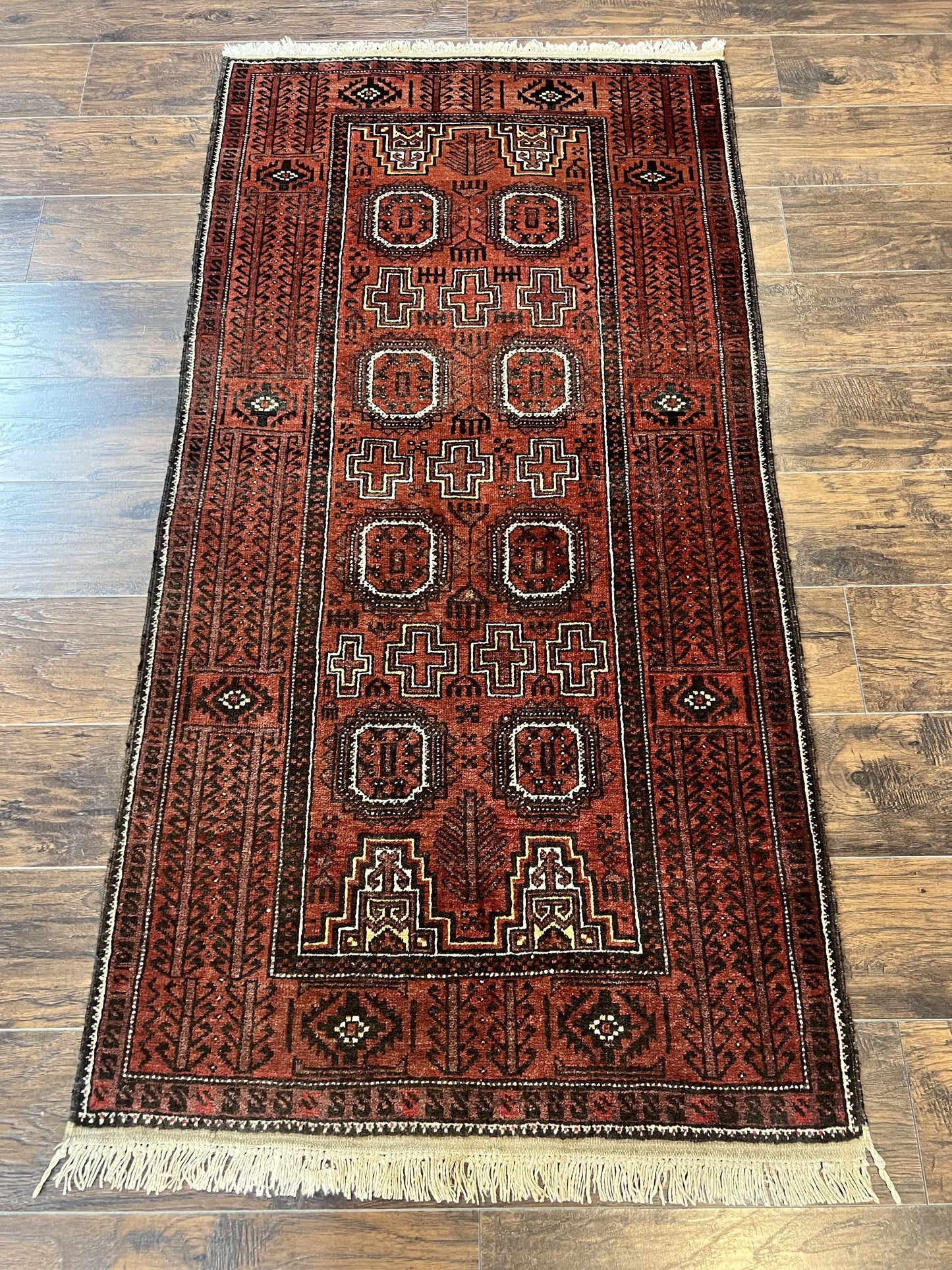 Antique Persian Turkoman Rug 3x6 Wool Tribal Handmade Carpet Red And Black