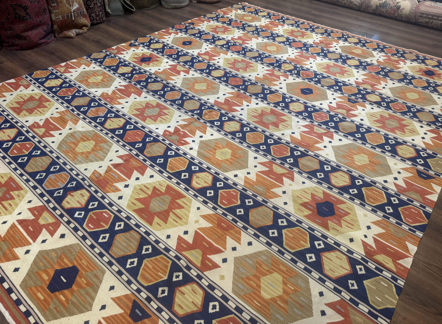 Turkish Kilim Rug 8x11 Handmade Wool Vintage Nourison Area Rug for Living Room