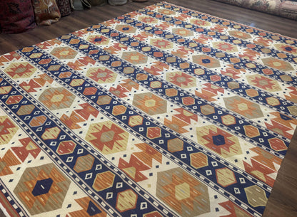 Turkish Kilim Rug 8x11 Handmade Wool Vintage Nourison Area Rug for Living Room