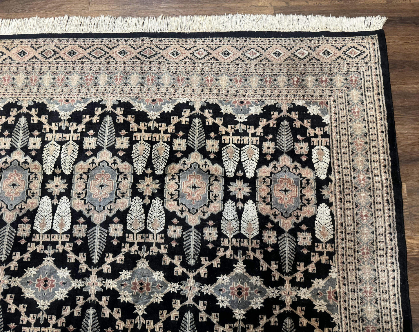 Turkoman Bokhara Rug 6x9 Hand Knotted Wool Carpet Black Handmade Authentic Pakistani
