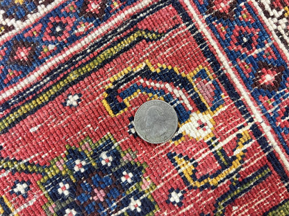 Persian Bidjar Rug 8x11, Floral Bouquets, Blue Black Red Pink, Handmade Hand Knotted Vintage Semi Antique Oriental Carpet