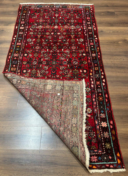 Red Persian Rug 4x7, Village Rug, Wool Vintage Carpet