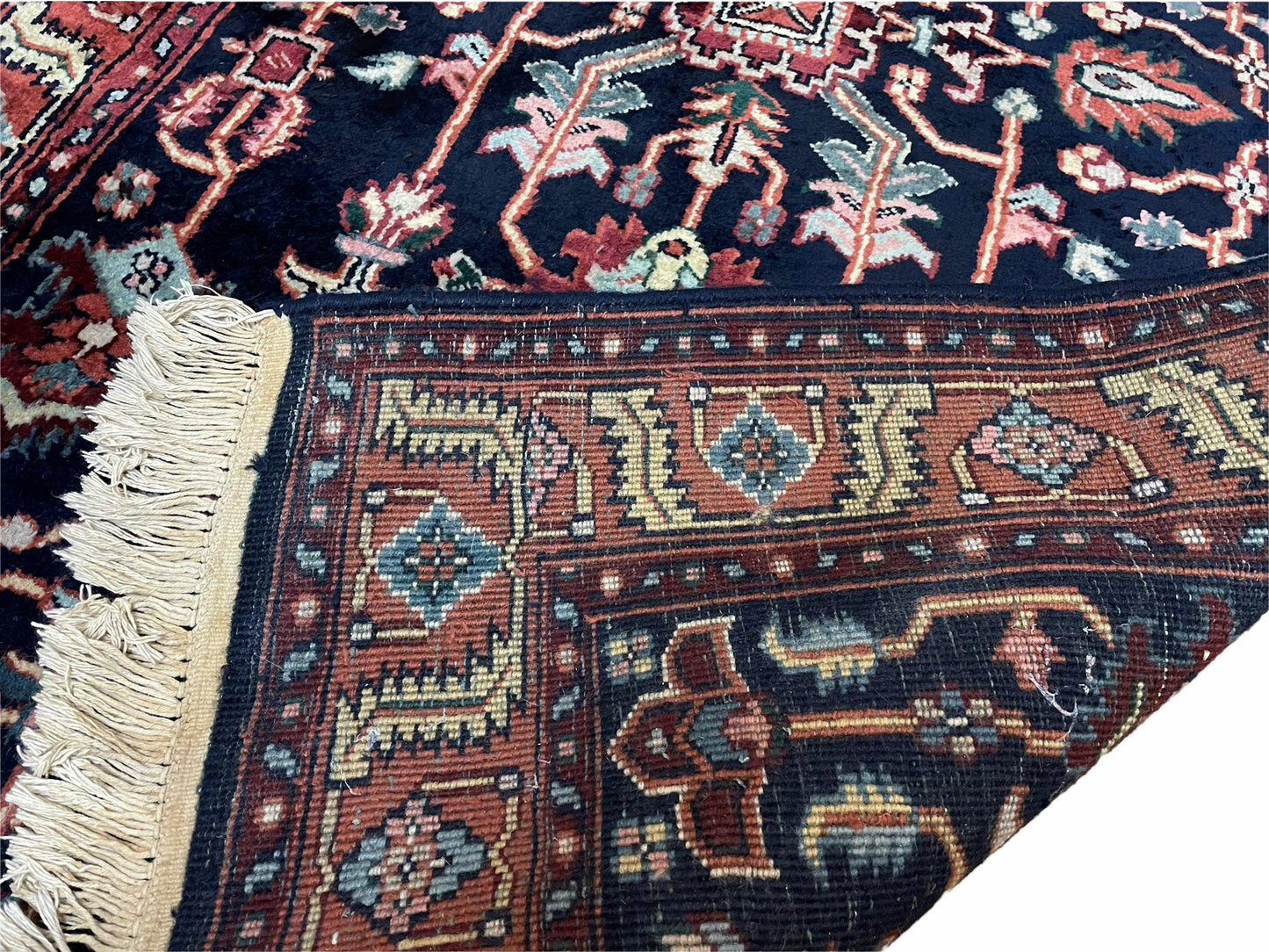 Handmade Wool Geometric Rug 4x6 Vintage Hand Knotted Organic Dyes Blue Red Area Rug