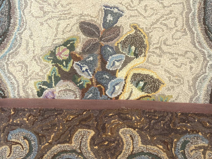 Antique American Hooked Wool Rug Floral Vintage Area Rug Handmade